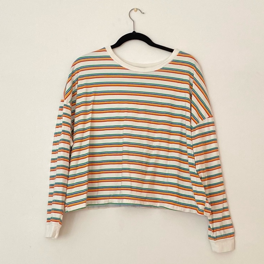 Plus Size Long-Sleeve Stripped Retro Crop Top